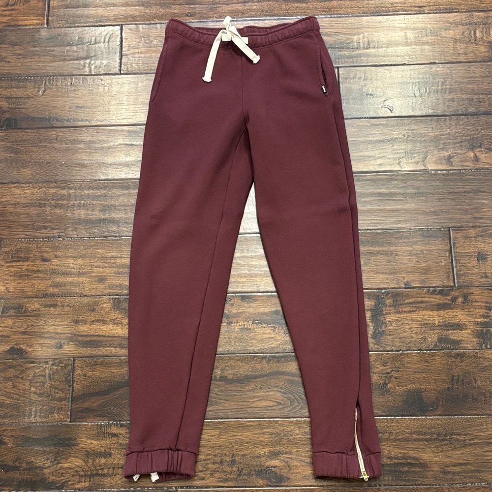 MONROW Burgundy Pull On Drawstring Elastic Waist Zip Cuff Jogger Sweatpants XS